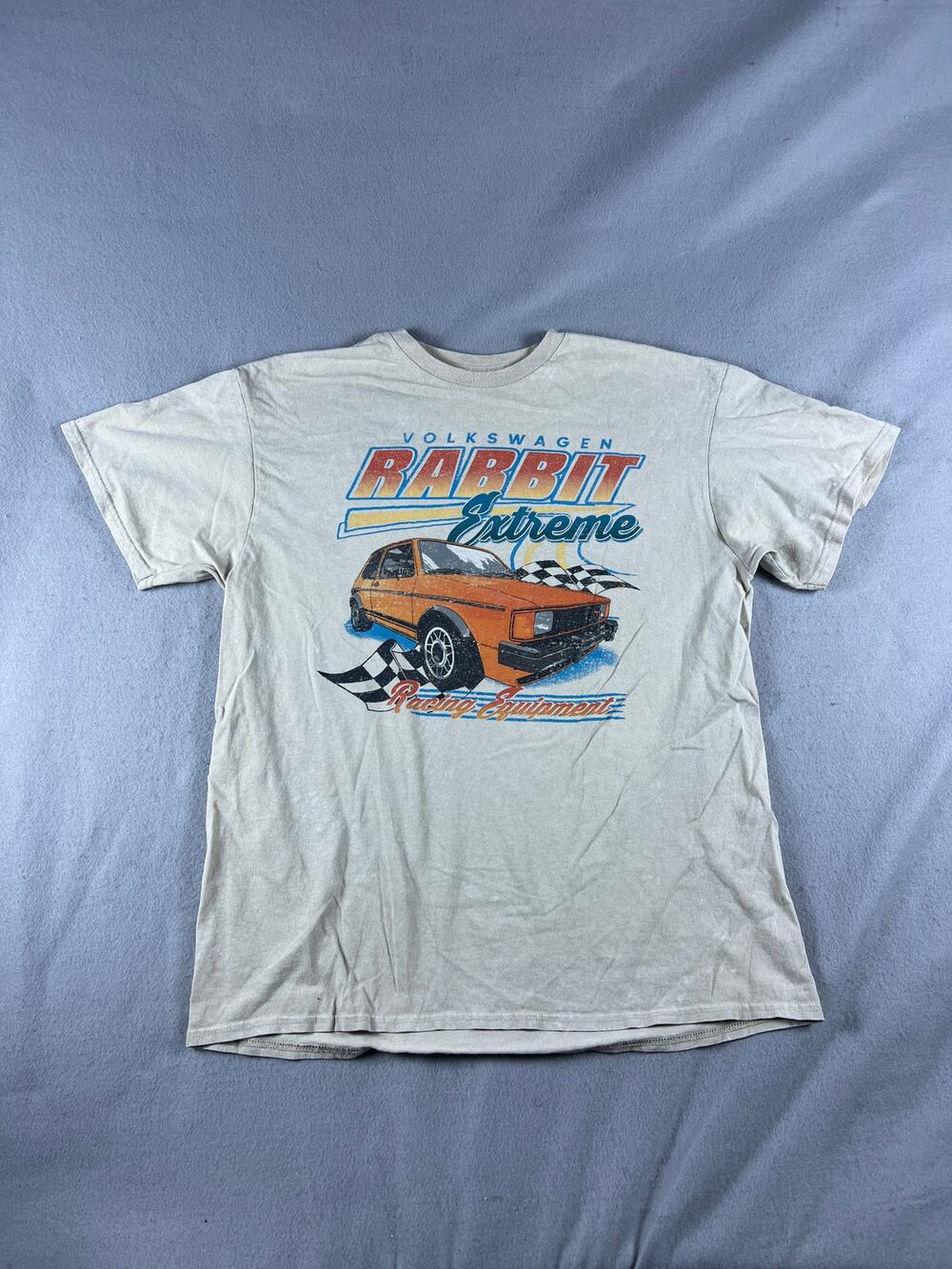 Volkswagen Rabbit Extreme T-Shirt Mens L Beige Graphic Racing Equipment Classic